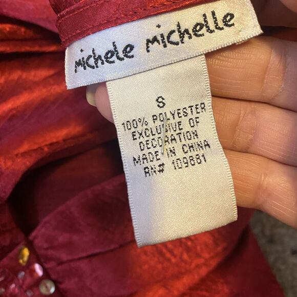 Vintage Y2K Babydoll Top Blouse Size S Red Satin V Neck Fairy Sequins Michele - Picture 4 of 9